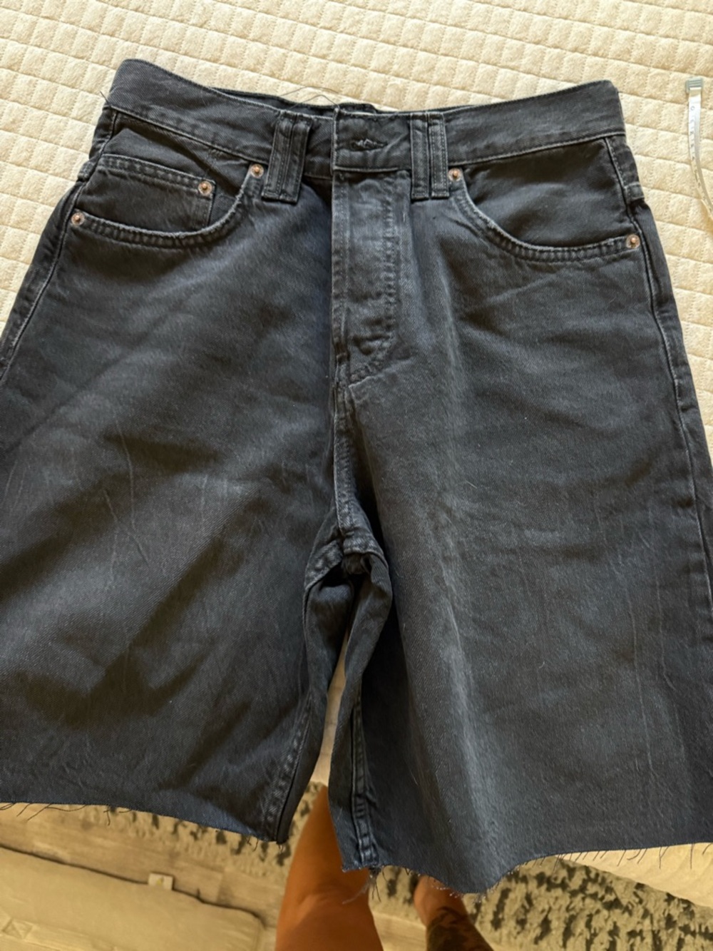 We The Free Black Denim Shorts with Raw Edge